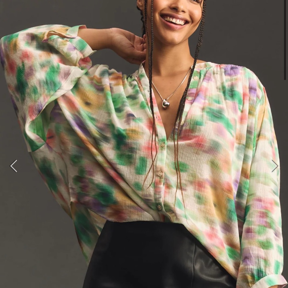 Anthropologie Pilcro Sidney Batwing watercolor top Size Small